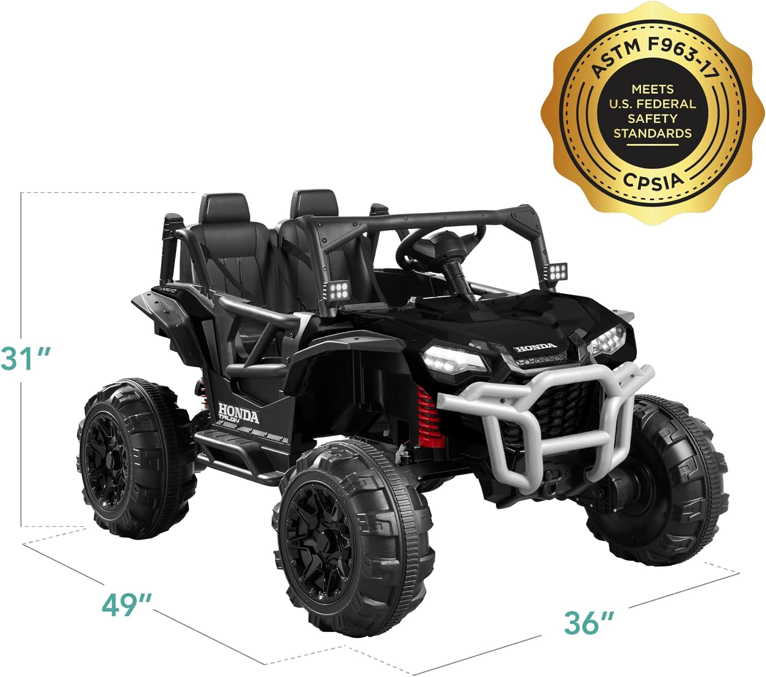 Kids 24V 2-Seater Electric Ride on UTV Officially Licensed Honda Talon W/Parent Control, LED Lights, Bluetooth - Black