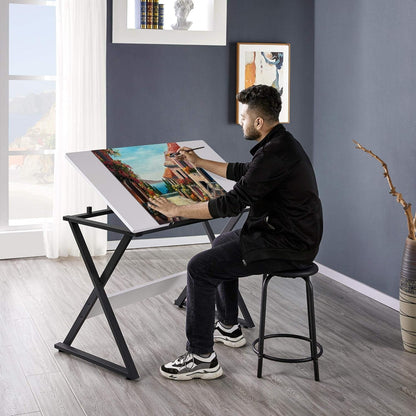 Drafting Table for Artists Art Desk Drawing Painting Studying Table W/Tilted Tabletop Art Craft Work Station for Adults Home Office School Use