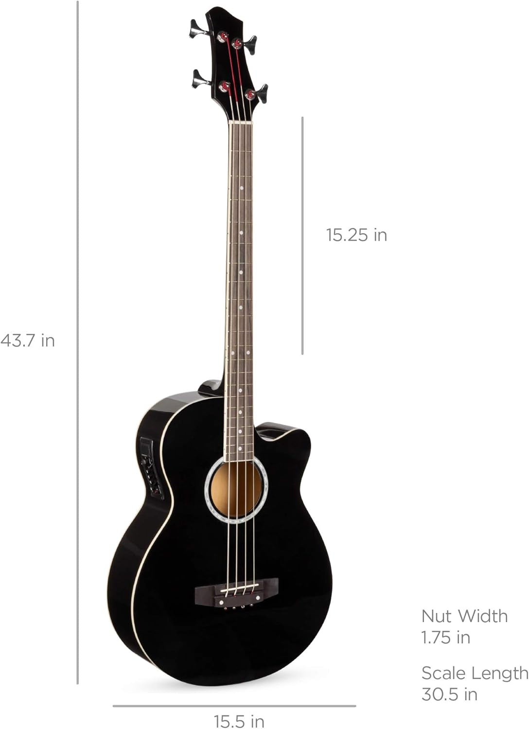 Acoustic Electric Bass Guitar, Full Size 4 String, Fretted Bass Guitar W/Padded Gig Bag - Black