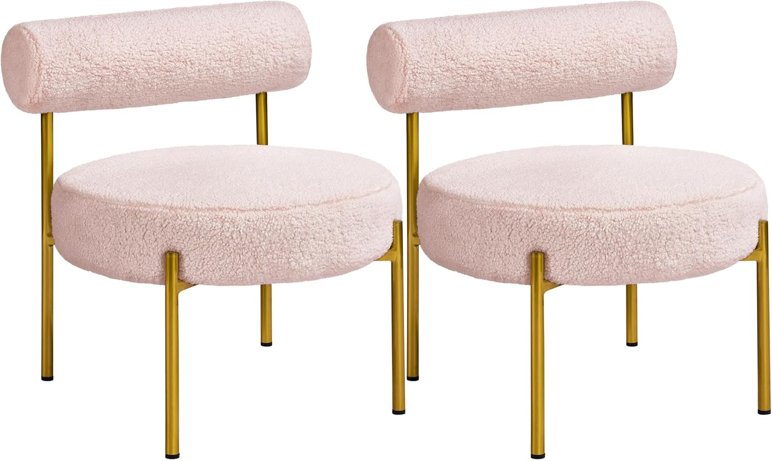 Boucle Vanity Chair, Modern Tufted Accent Chair, Cozy Sherpa Barrel Chair with Gold Legs, Club Chair for Living Room Bedroom Makeup Room Home Office, Pink