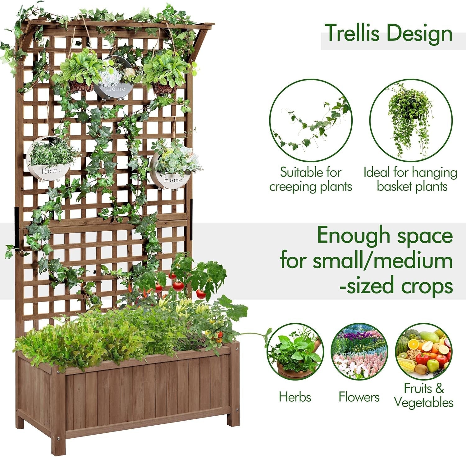 72&quot; H Horticulture Garden Planter with Trellis for Vine Climbing Plants Garden Box Outdoor W/Drainage Holes Raised Garden Bed Garden Planter Box for Flowers, Dark Brown