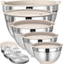 Mixing Bowls with Airtight Lids Set, 8PCS Stainless Steel Khaki Nesting Bowls with Grater Attachments, Kitchen Bowls with Non-Slip Bottoms, Size 5, 4, 3.5, 2, 1.5QT for Mixing & Serving