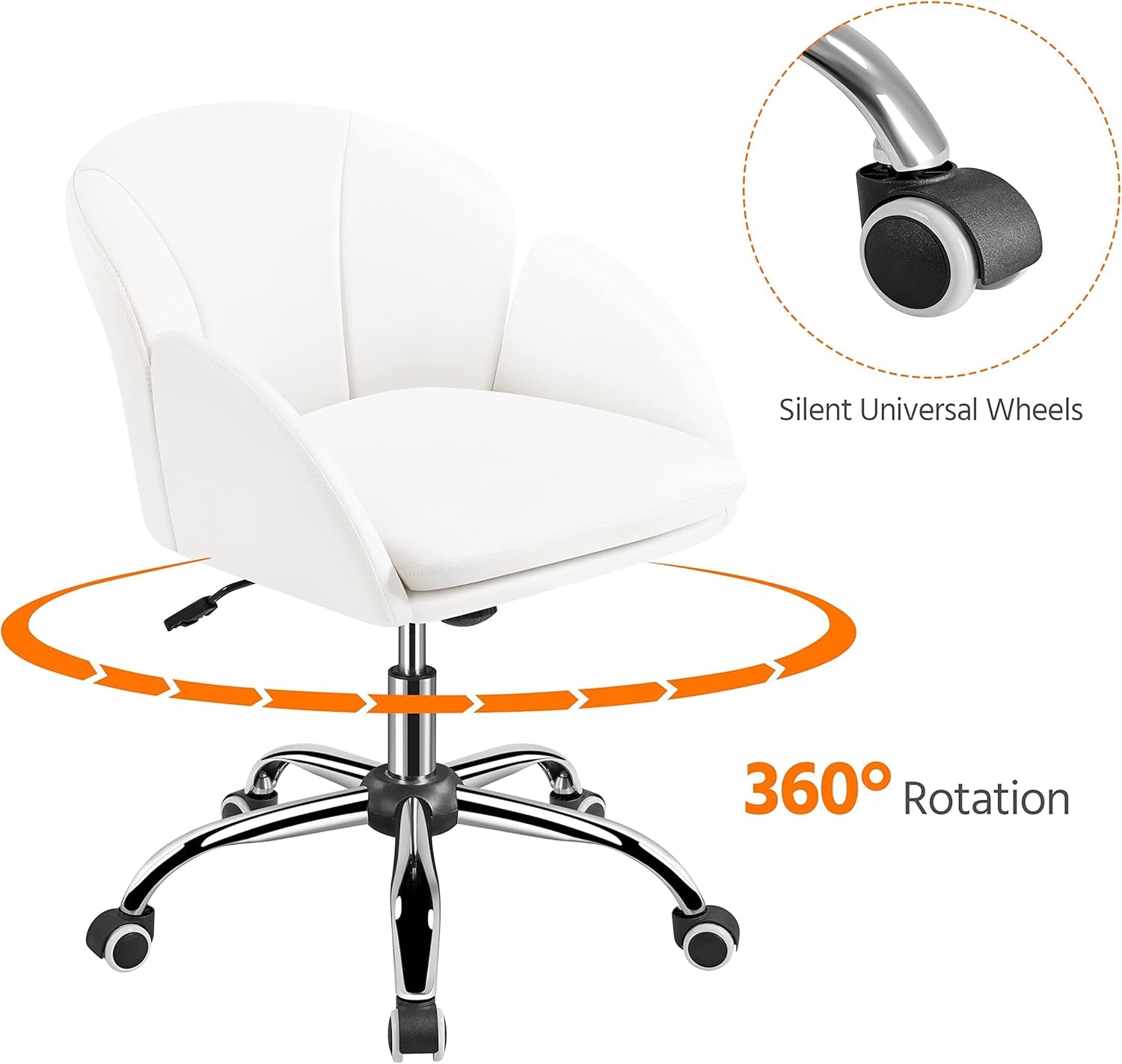 White Desk Chair Petal Cute Office Chair Faux Leather Swivel Desk Chair Vanity Chair with Back Modern Computer Rolling Chair for Bedroom