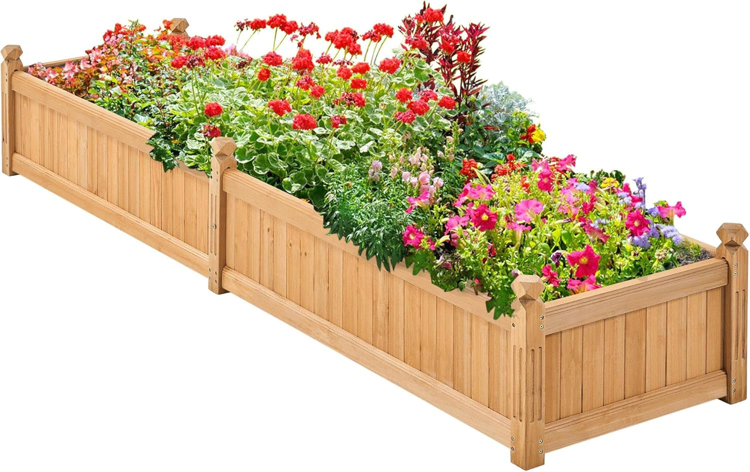 43.5″ L×16″ W×14″ H Wooden Raised Garden Bed, Horticulture Wood Rectangular Garden Planter Outdoor, Raised Planter Box for Yard/Greenhouse/Vegetable/Flower/Herbs, Light Brown