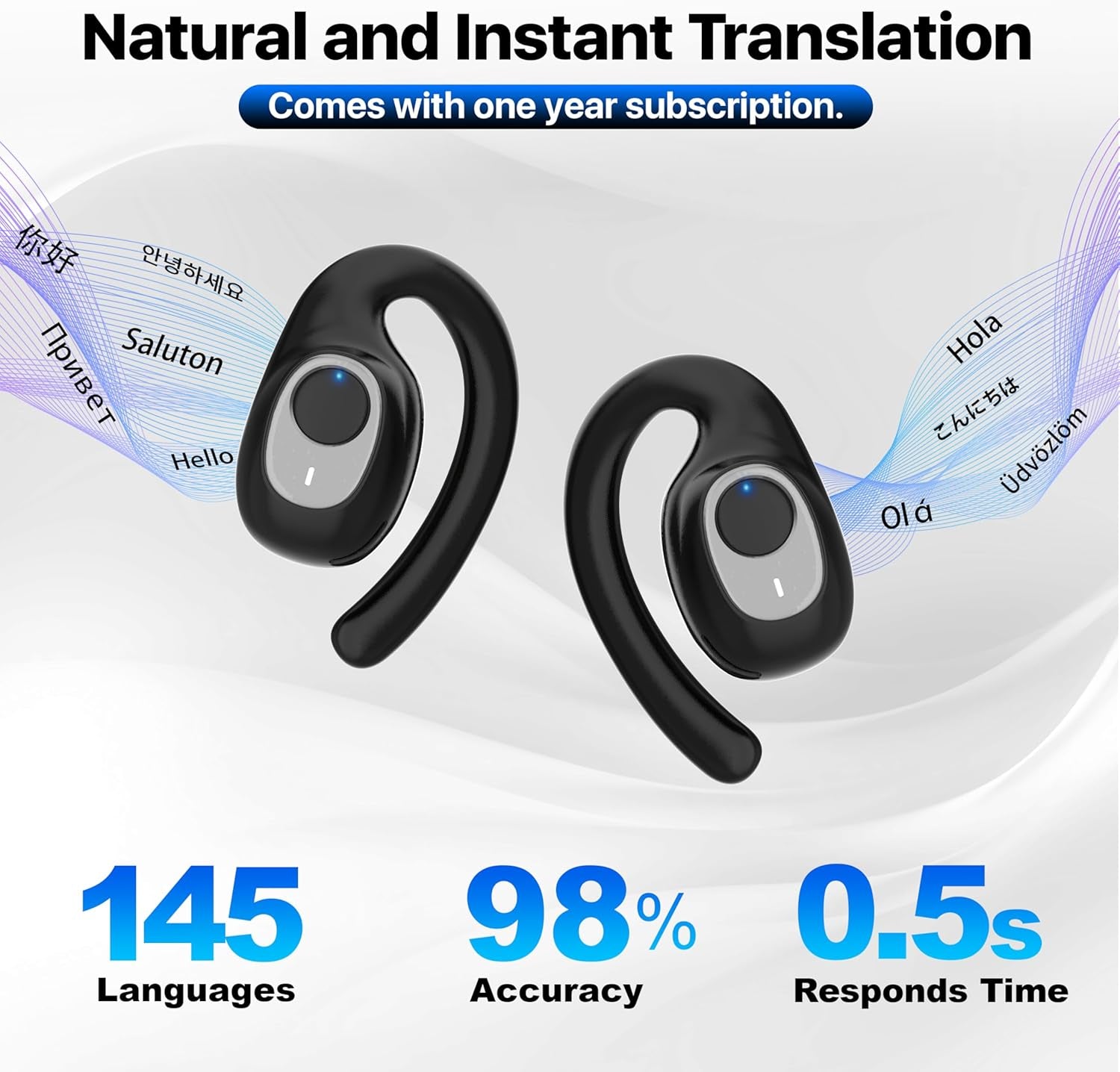 AI Language Translator Earbuds, OWS Real-Time 3-In-1 Translation Earbuds 144 Languages &amp; Accents, Translation Device for Travel Business Learning,Elegant Black