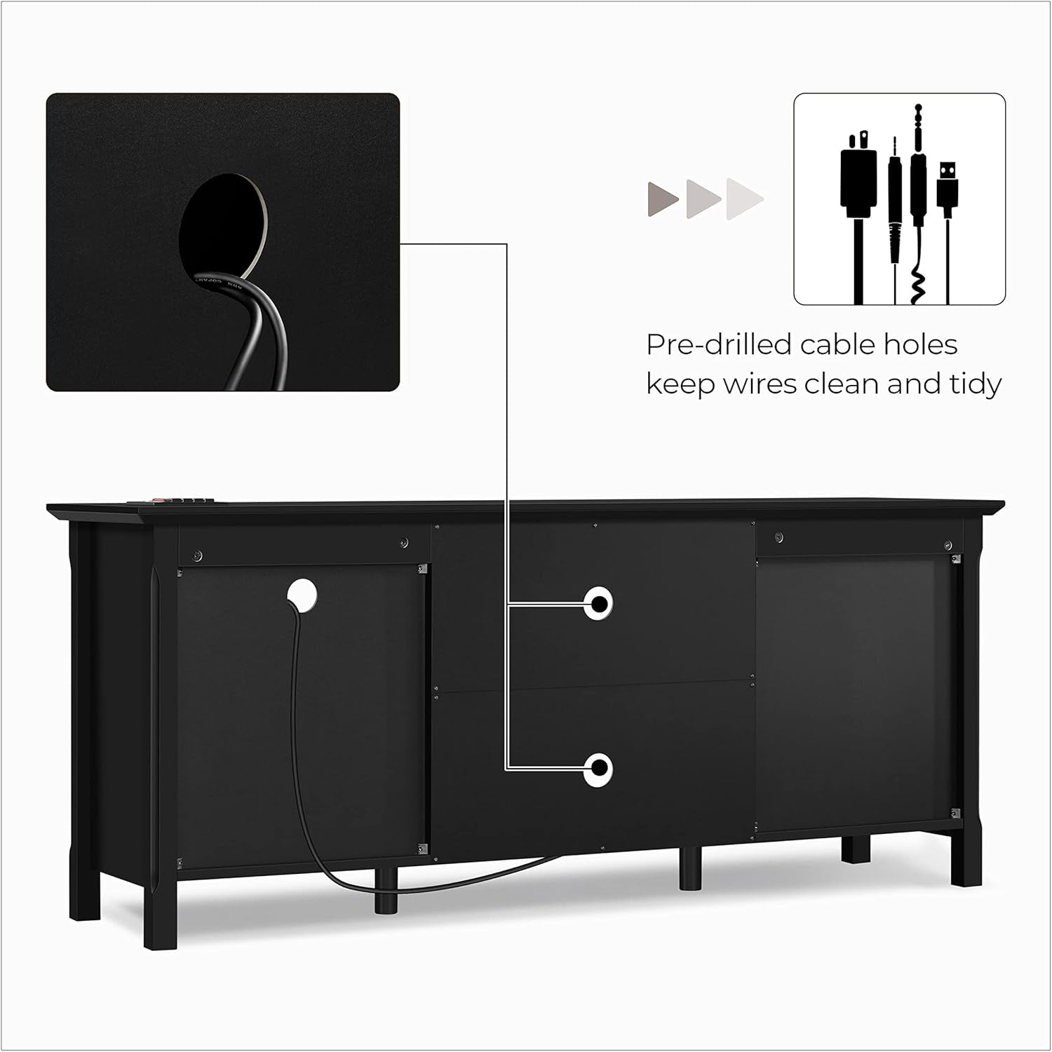 Black TV Stand for 65 Inch TV, Entertainment Center with Power Outlet, TV Console Table for Living Room, Wood Dresser Table for Bedroom