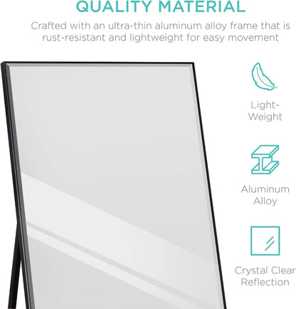 Large 65X22In Full Length Mirror, Rectangular Hanging &amp; Leaning Floor Mirror for Bedroom, Living Room, Vertical, Horizontal W/High Clarity, Beveled Edges, Anti-Blast Film - Black