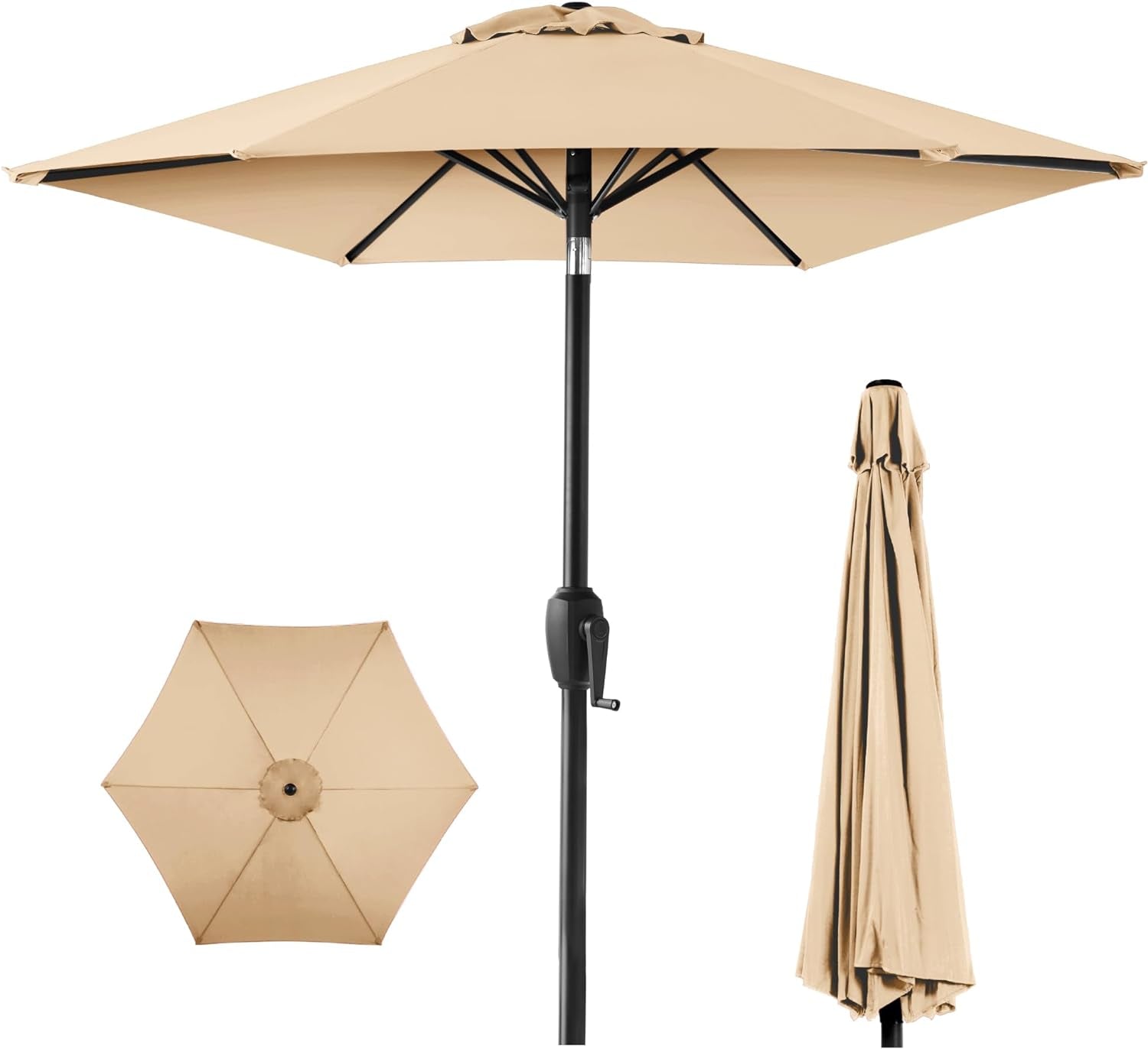 7.5Ft Heavy-Duty round Outdoor Market Table Patio Umbrella W/Steel Pole, Push Button Tilt, Easy Crank Lift - Navy Blue