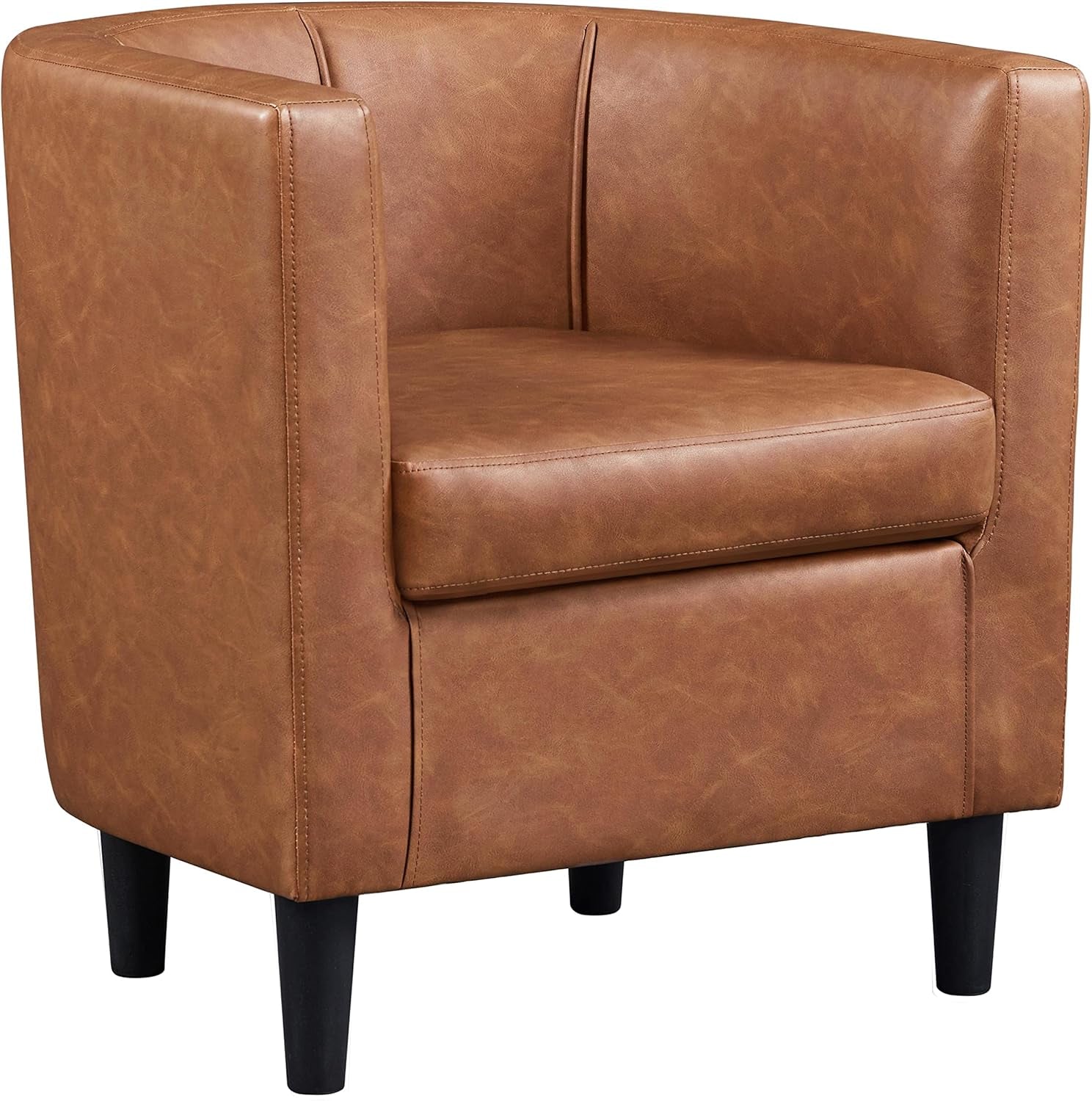 Accent Chair, PU Leather, Modern and Comfortable Armchairs, Upholstered Barrel Sofa Chair for Living Room Bedroom Waiting Room, Brown