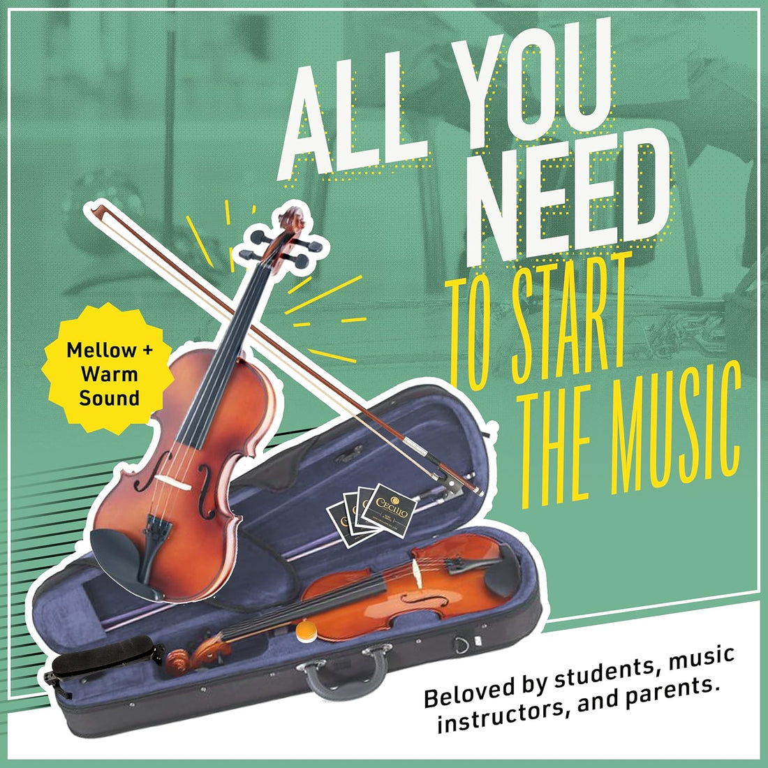 Violin for Beginners, Kids &amp; Adults - Beginner Kit for Student W/Hard Case, Rosin, Bow - Starter Violins, Wooden Stringed Musical Instruments