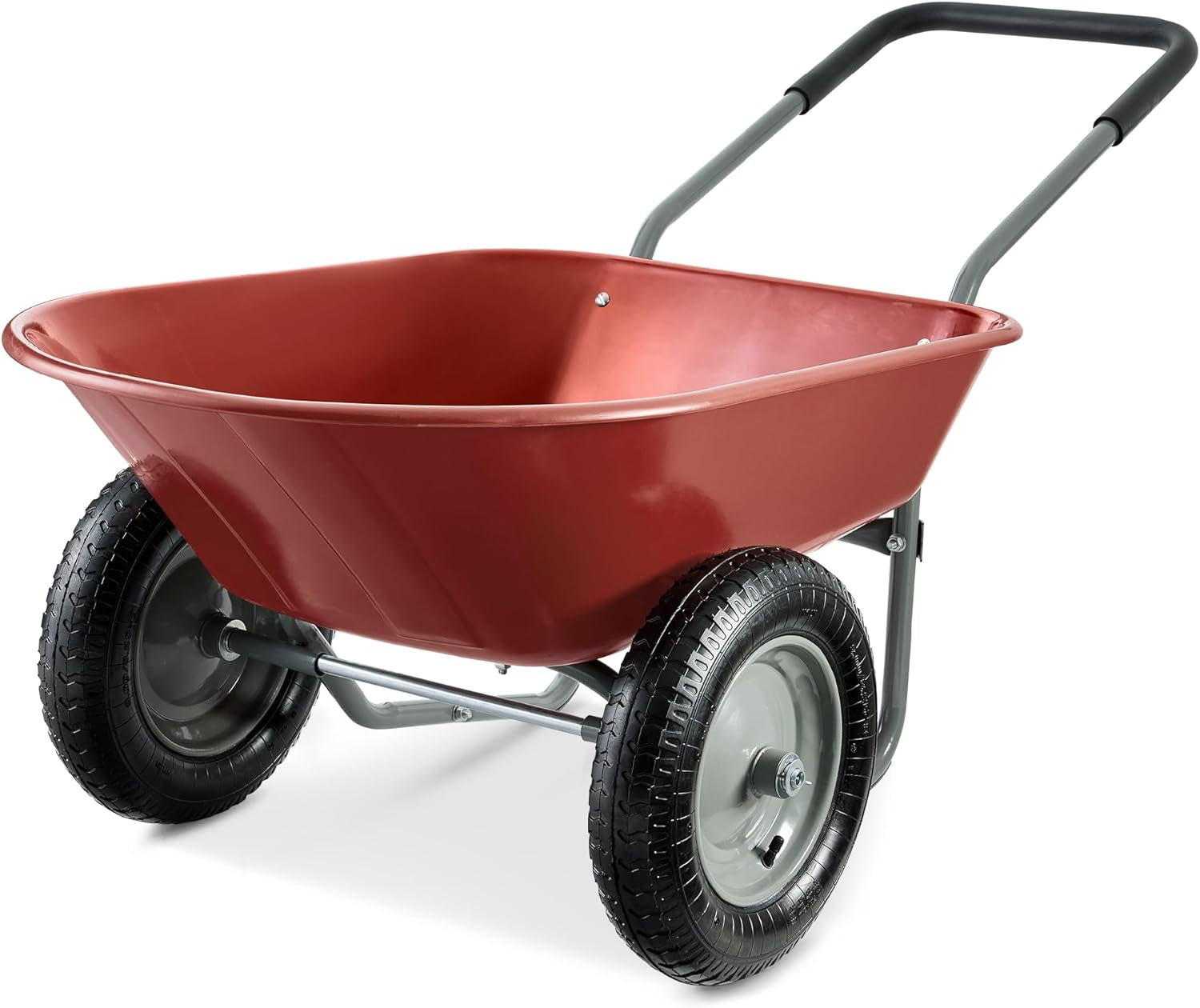 Dual-Wheel Home Utility Yard Wheelbarrow Garden Cart W/Built-In Stand for Lawn, Gardening, Construction - Green