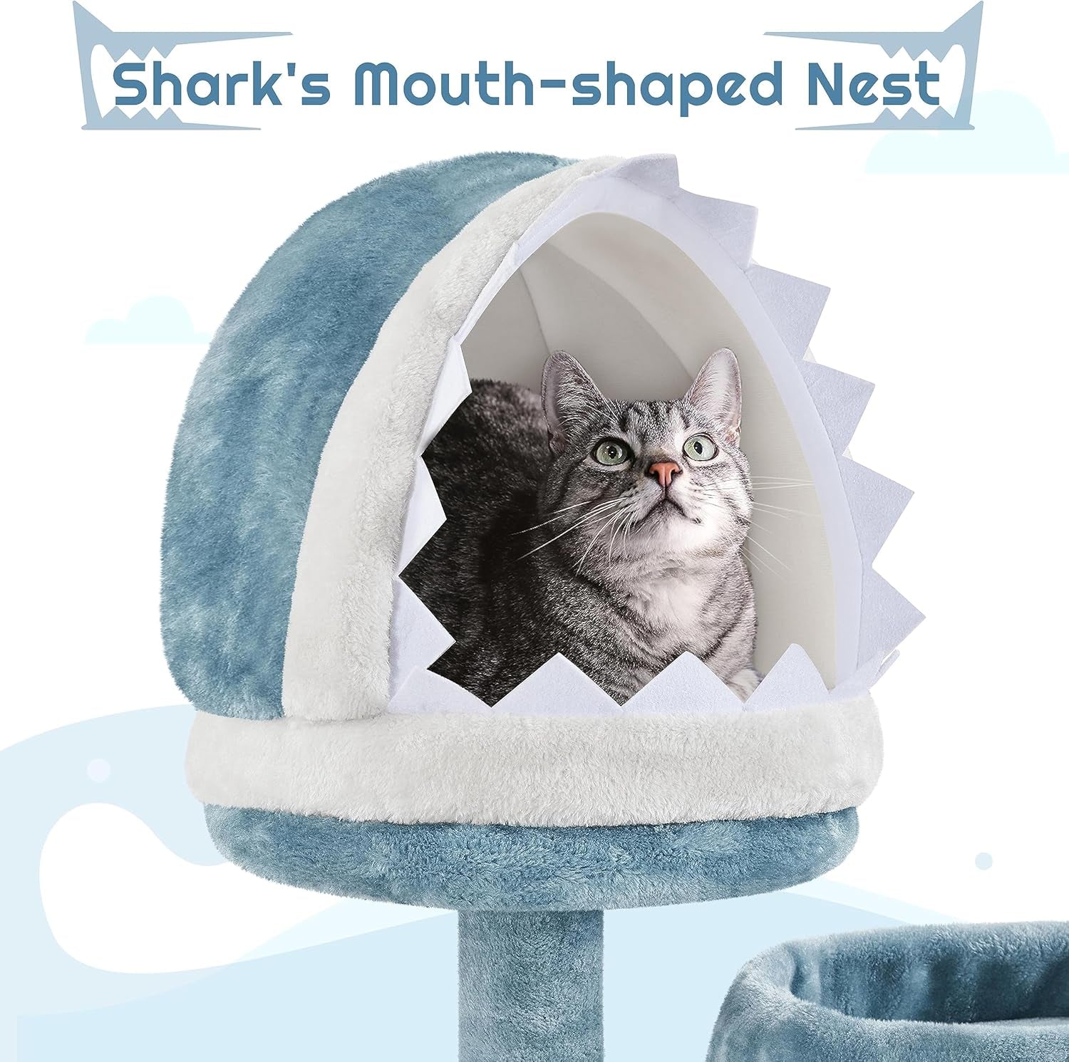 61In Tall Ocean-Themed Cat Tree, Multi-Level Cat Tower with Shark&