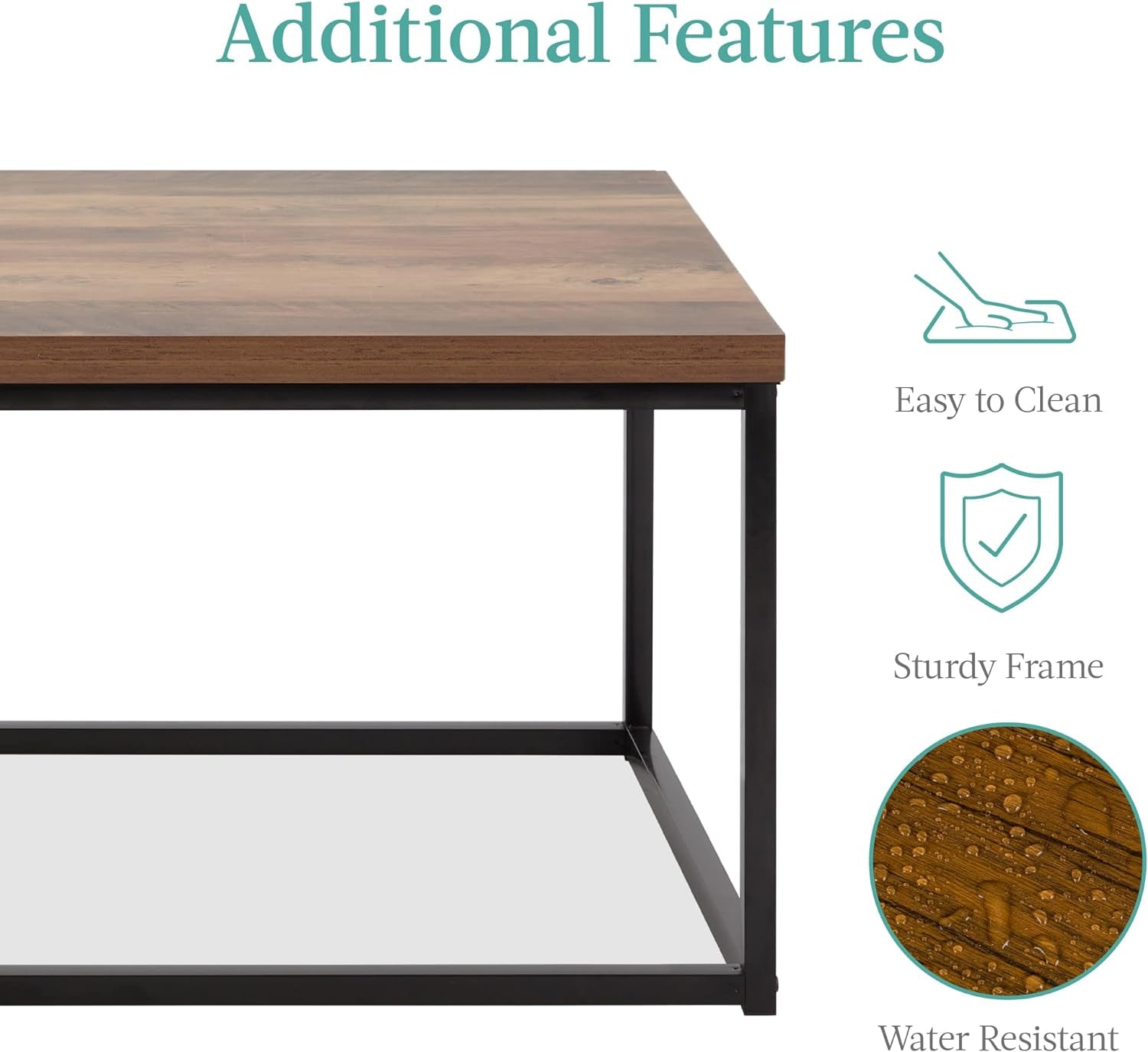 44In Modern Industrial Style Rectangular Wood Grain Top Coffee Table, Rustic Accent Furniture for Living Room W/Metal Frame, 1.25In Thick Butcher Block Tabletop - Brown