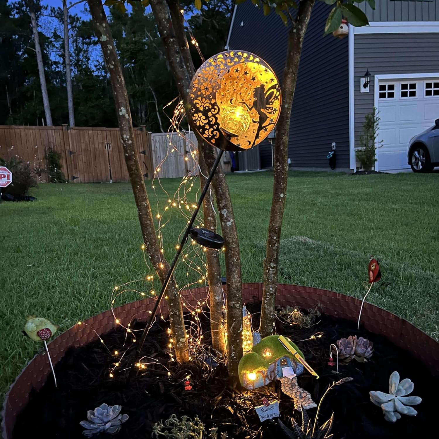 Solar Fairy Garden Lights - Moon Star Glass Globe Pathway Stake, Waterproof Outdoor Decorative Lights for Patio, Yard, Lawn