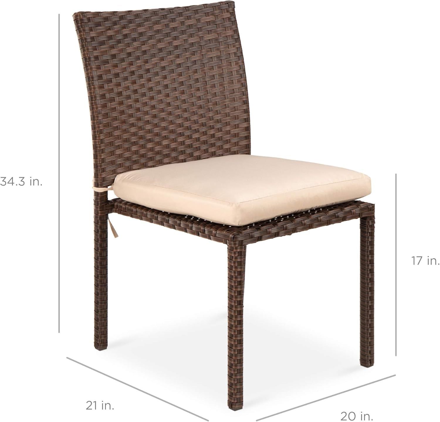 Set of 4 Stackable Outdoor Patio Wicker Chairs W/Cushions, Uv-Resistant Finish, and Steel Frame - Brown/Cream