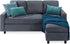 Upholstered Sectional Sofa for Home, Apartment, Dorm, Bonus Room, Compact Spaces W/Chaise Lounge, 3-Seat, L-Shape Design, Reversible Ottoman Bench, 680Lb Capacity - Blue/Gray