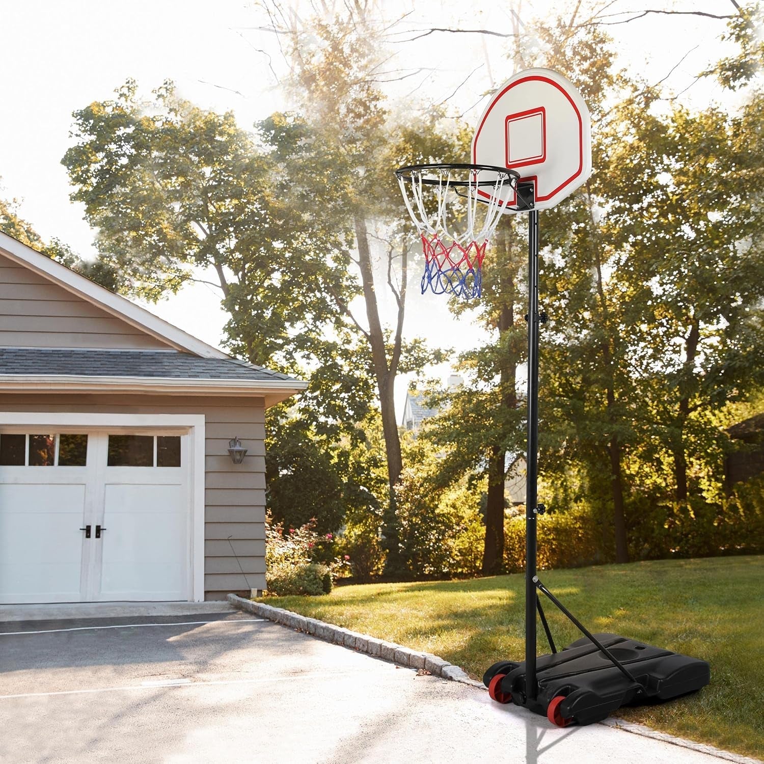 Portable Basketball Hoop for Kids Outdoor Basketball Goals Indoor Basketball Court Youth Adjustable Basketball Stand 6.4-8.2Ft Height Adjustable, Black/Red