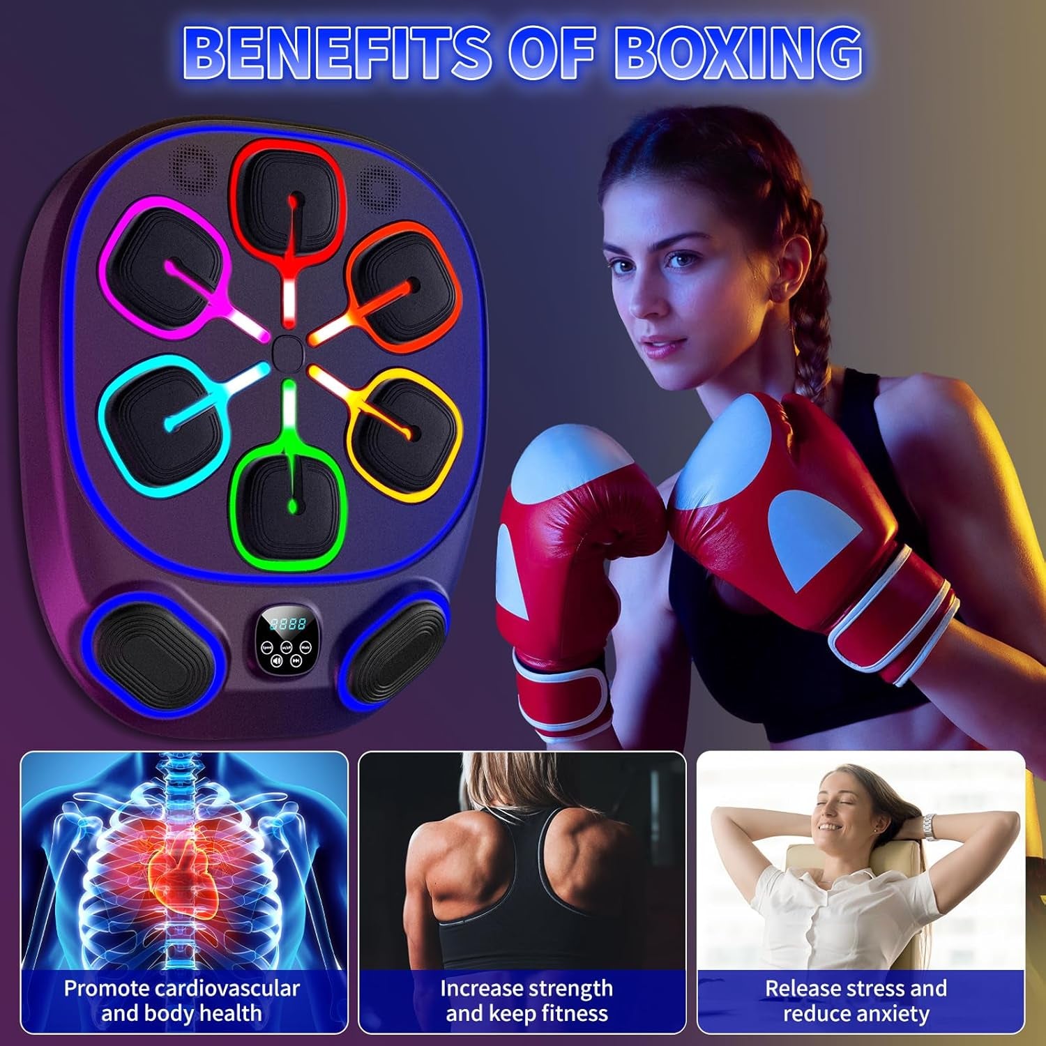 2025 Smart Music Boxing Machine for Kids and Adults, LED Wall-Mounted Bluetooth Training System with Boxing Gloves, Home Workout Equipment for Fitness and Stress Relief