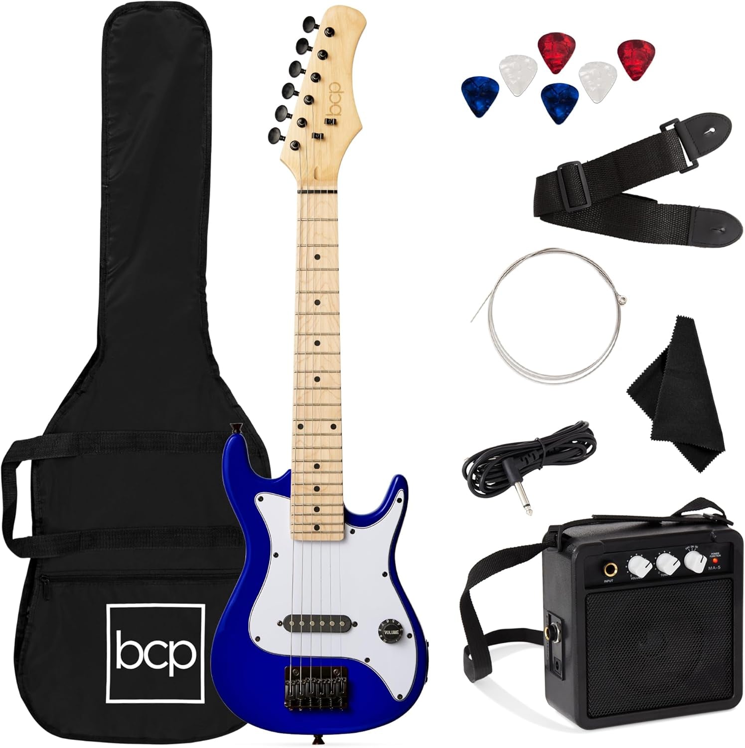 30In Kids Electric Guitar Beginner Starter Kit W/ 5W Amplifier, Strap, Gig Bag, Strings, Picks - Black