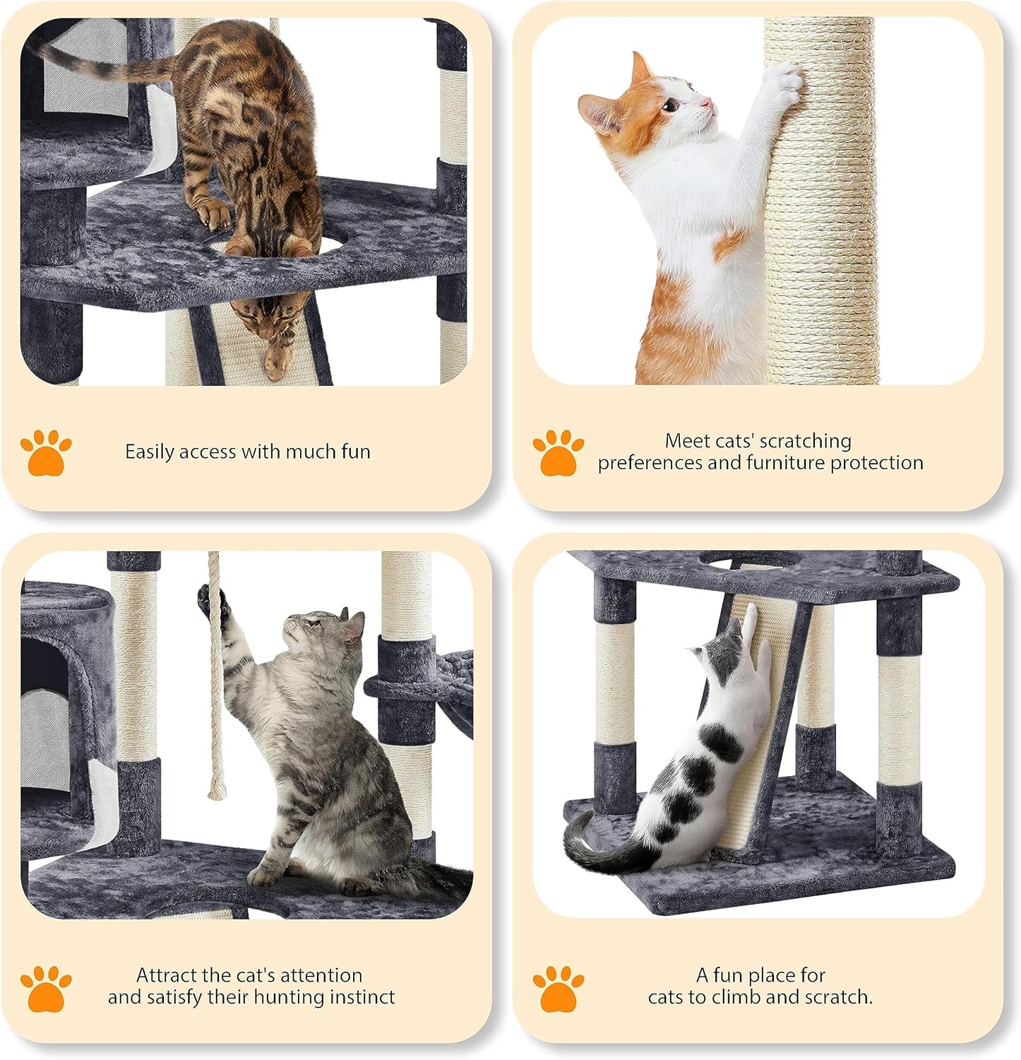 79In Multi-Level Cat Trees Indoor Cat Tower with Sisal-Covered Scratching Posts, Plush Perches and Condo for Kittens, Cats and Pets - Dark Gray and White