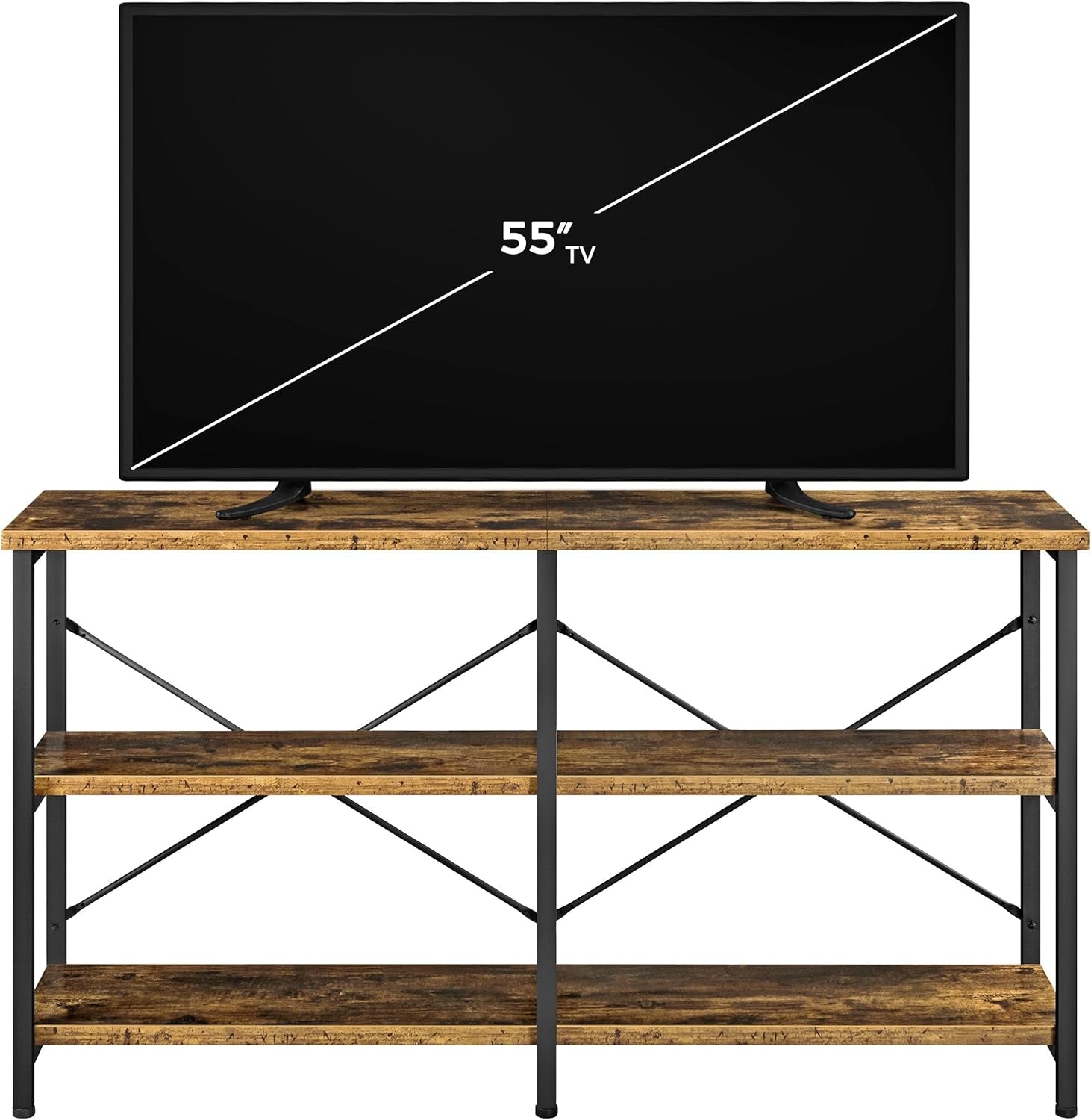 TV Stand for TV up to 65 Inch, 55 Inch Media Console Table with 3-Tier Storage Shelves for Living Room, Entertainment Center with Metal Frame, Rustic Brown