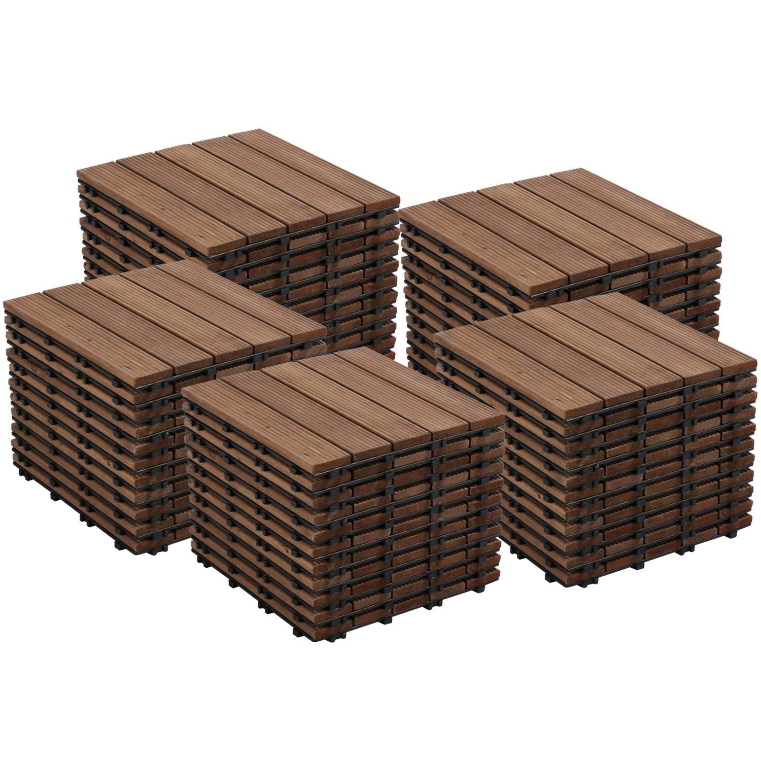 11Pcs Patio Deck Tiles 12 X 12In Interlocking Wood Floor Tiles Indoor &amp; Outdoor for Patio Garden Deck Poolside Tiles, Black