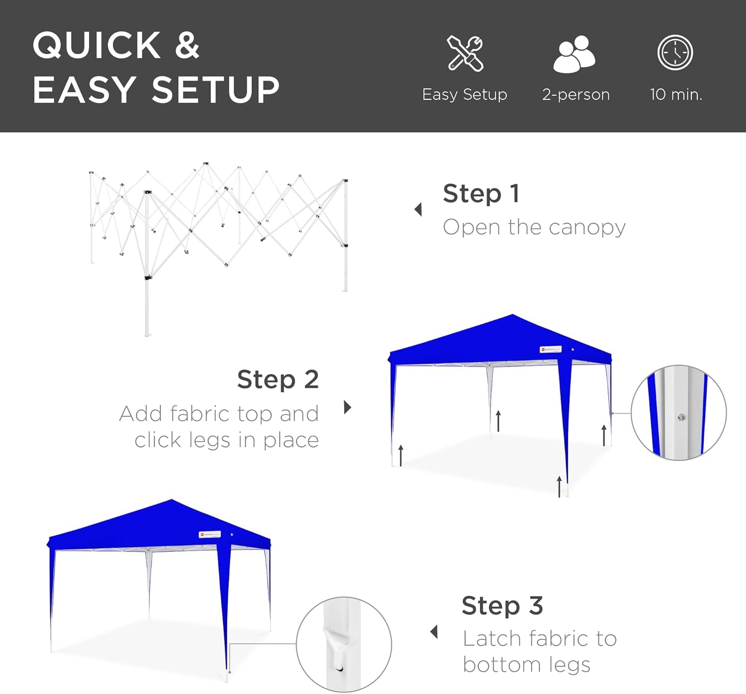 10X10Ft Pop up Canopy Outdoor Portable Folding Instant Lightweight Gazebo Shade Tent W/Adjustable Height, Wind Vent, Carrying Bag - Resort Blue