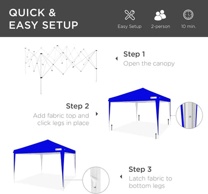 10X10Ft Pop up Canopy Outdoor Portable Folding Instant Lightweight Gazebo Shade Tent W/Adjustable Height, Wind Vent, Carrying Bag - Resort Blue