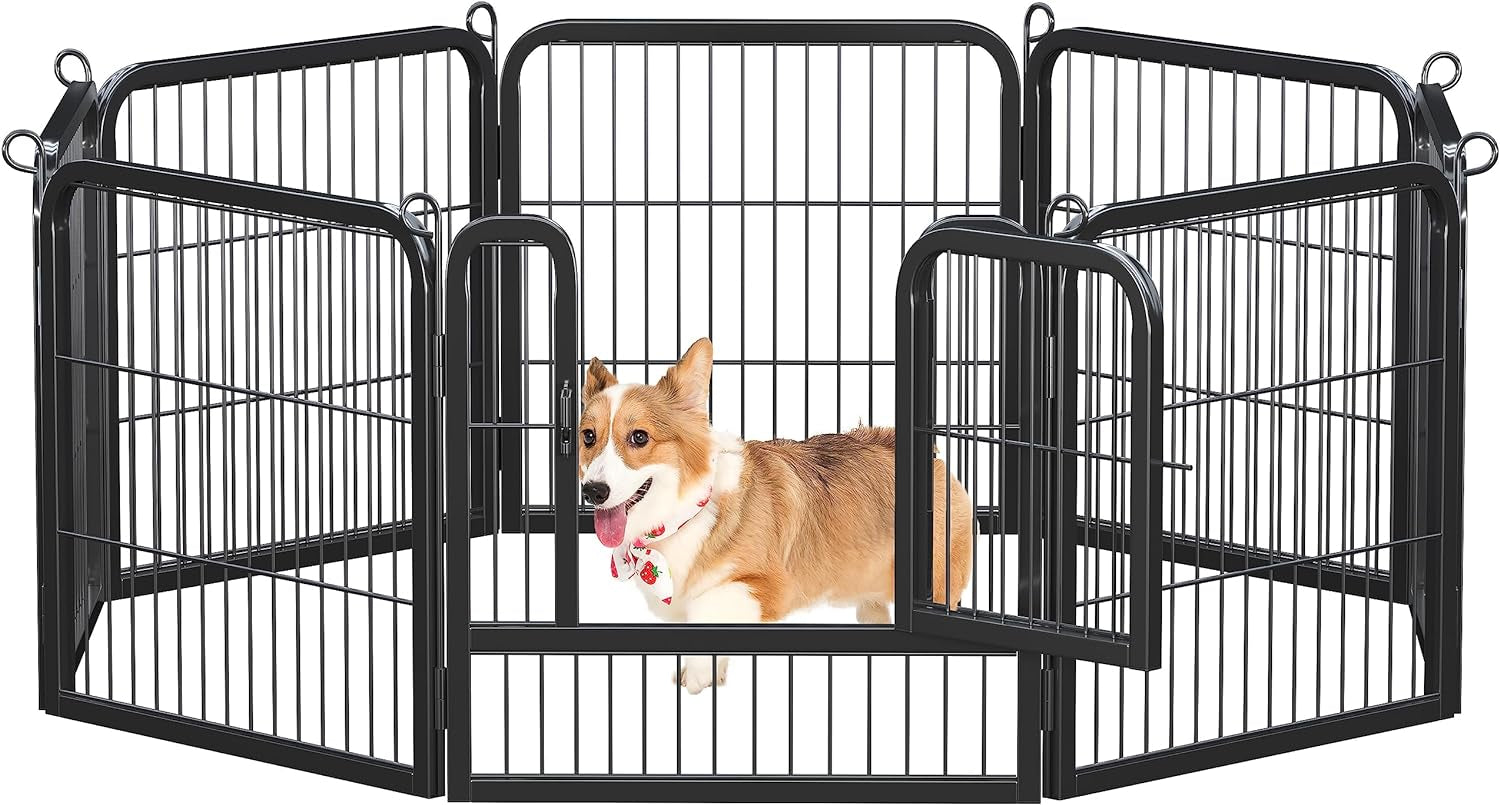 Dog Playpen Outdoor 24 Inch 6 Panels Indoor Dog Fence Metal Dog Pen Heavy Duty Pet Exercise Pen for Rv/Camping/Garden