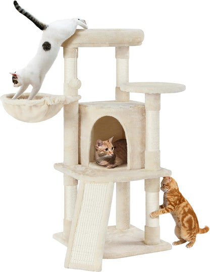 Cat Tree, 42In Cat Tower for Indoor Cats, Cat House with Large Perch &amp; Scratching Posts &amp; Cozy Condo &amp; Scratching Ramp, Cat Activity Center Cat Furniture, Pink