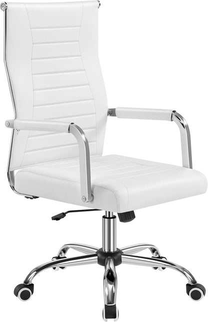 High-Back Office Desk Chair Executive Task Chair Management Chair PU Leather Chair Height Adjustable with Ergonomic Backrests for Conference and Home, White