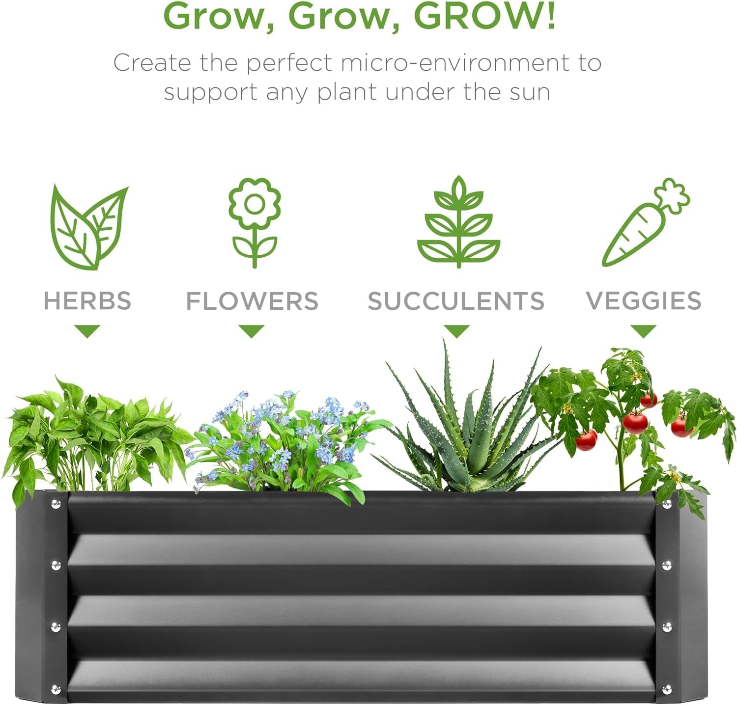 6X3X1Ft Outdoor Metal Raised Garden Bed Box Vegetable Planter for Vegetables, Flowers, Herbs, and Succulents - Dark Gray