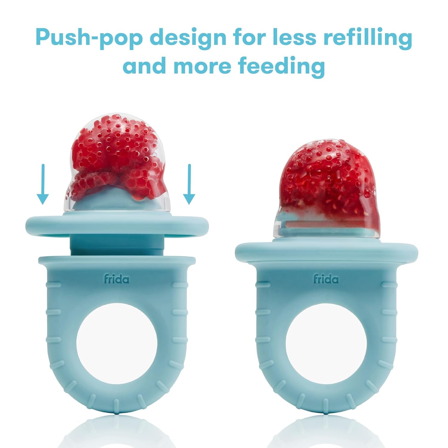 Push Pop Feeder, Baby Fruit Feeder, Baby Fruit Food Feeder to Safely Introduce New Foods, Fresh + Frozen Food Silicone Feeder for Babies, BPA Free, Dishwasher Safe | 3 Count, Blue