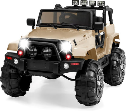 Kids 12V Ride on Truck, Battery Powered Toy Car W/Spring Suspension, Remote Control, 3 Speeds, LED Lights, Bluetooth - Black