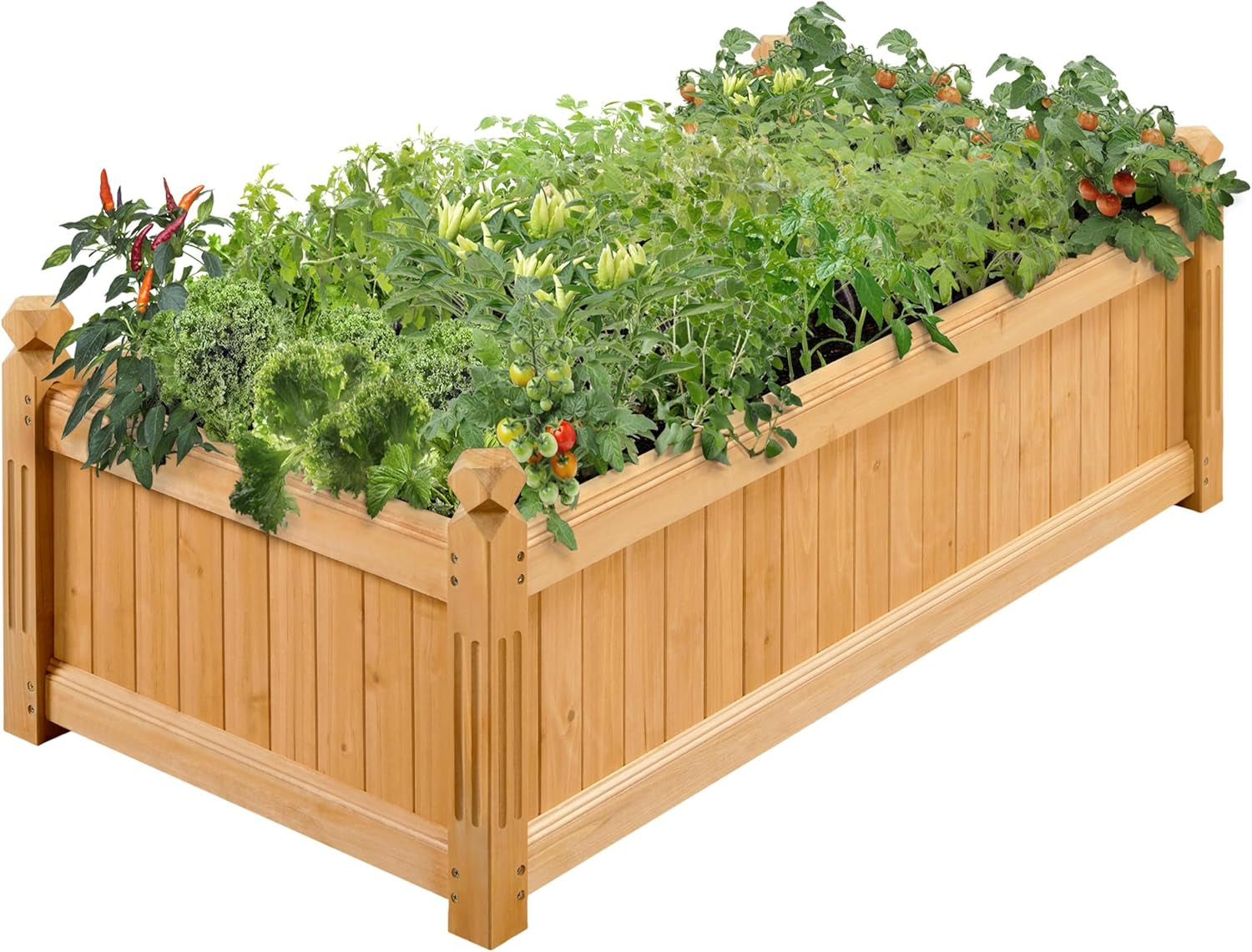 43.5″ L×16″ W×14″ H Wooden Raised Garden Bed, Horticulture Wood Rectangular Garden Planter Outdoor, Raised Planter Box for Yard/Greenhouse/Vegetable/Flower/Herbs, Light Brown