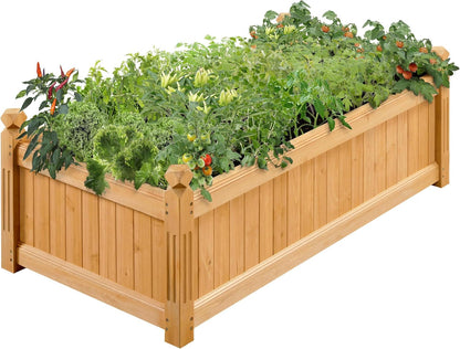 43.5″ L×16″ W×14″ H Wooden Raised Garden Bed, Horticulture Wood Rectangular Garden Planter Outdoor, Raised Planter Box for Yard/Greenhouse/Vegetable/Flower/Herbs, Light Brown