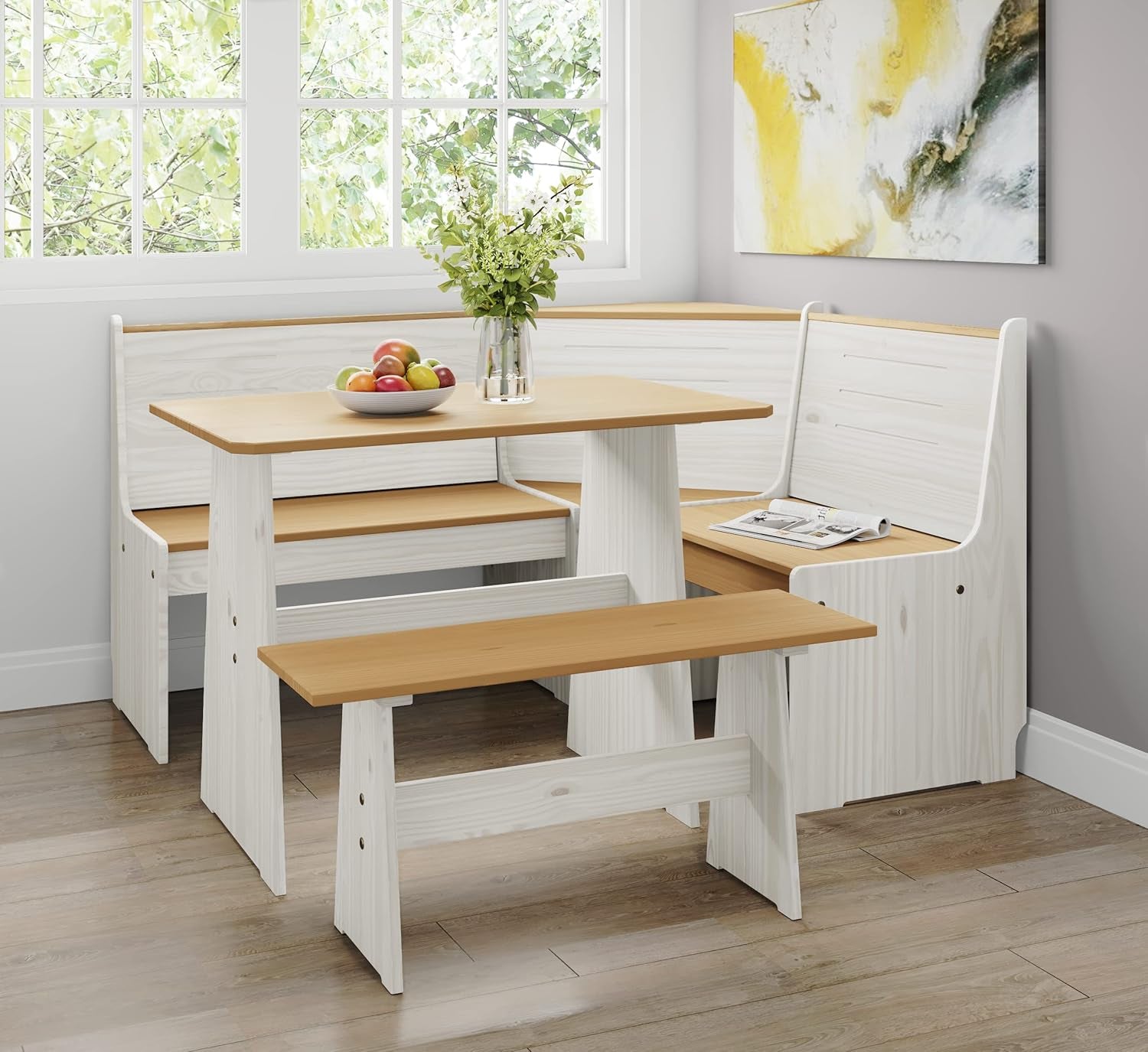 Chapman 2-Tone Natural/White Solid Wood Reversible Breakfast Nook