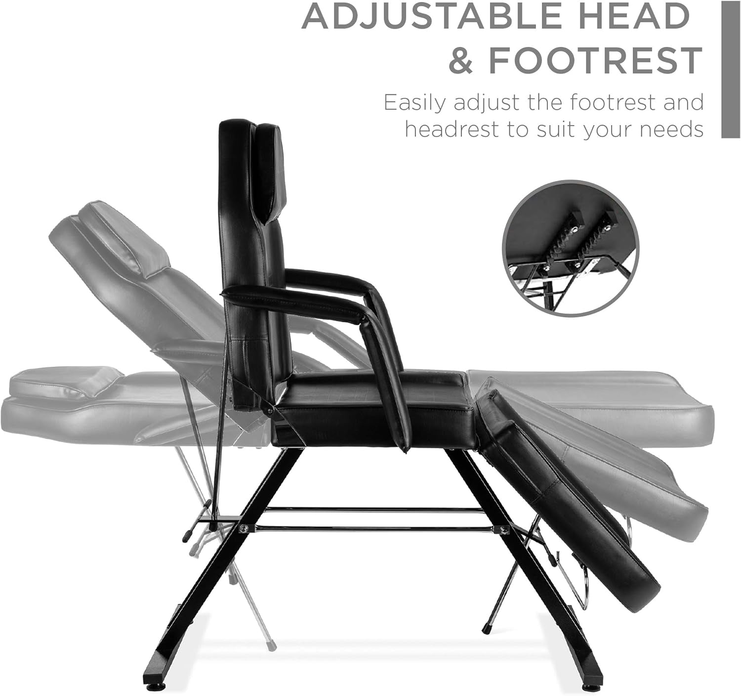 71In 3-Section Multipurpose Massage Bed, Spa &amp; Salon Facial, Tattoo Chair W/Hydraulic Stool, Removable Headrest, Facial Cradle, Towel Hanger - Black