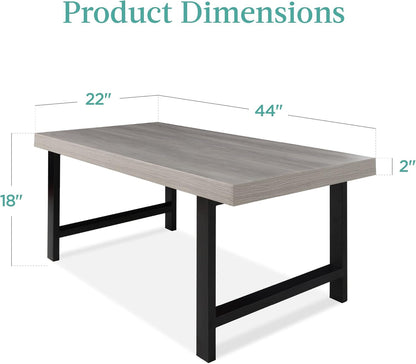 44In Modern Coffee Table Butcher Block Top Large Accent Table, Rectangular Wood Industrial Rustic Coffee Table for Living Room W/ 2In Metal Legs, 3In Tabletop - Gray