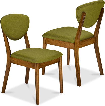 Dining Chairs Set of 2, Mid-Century Modern Upholstered Wood, Armless W/Seat Cushion, Padded Backrest - Walnut/Cream