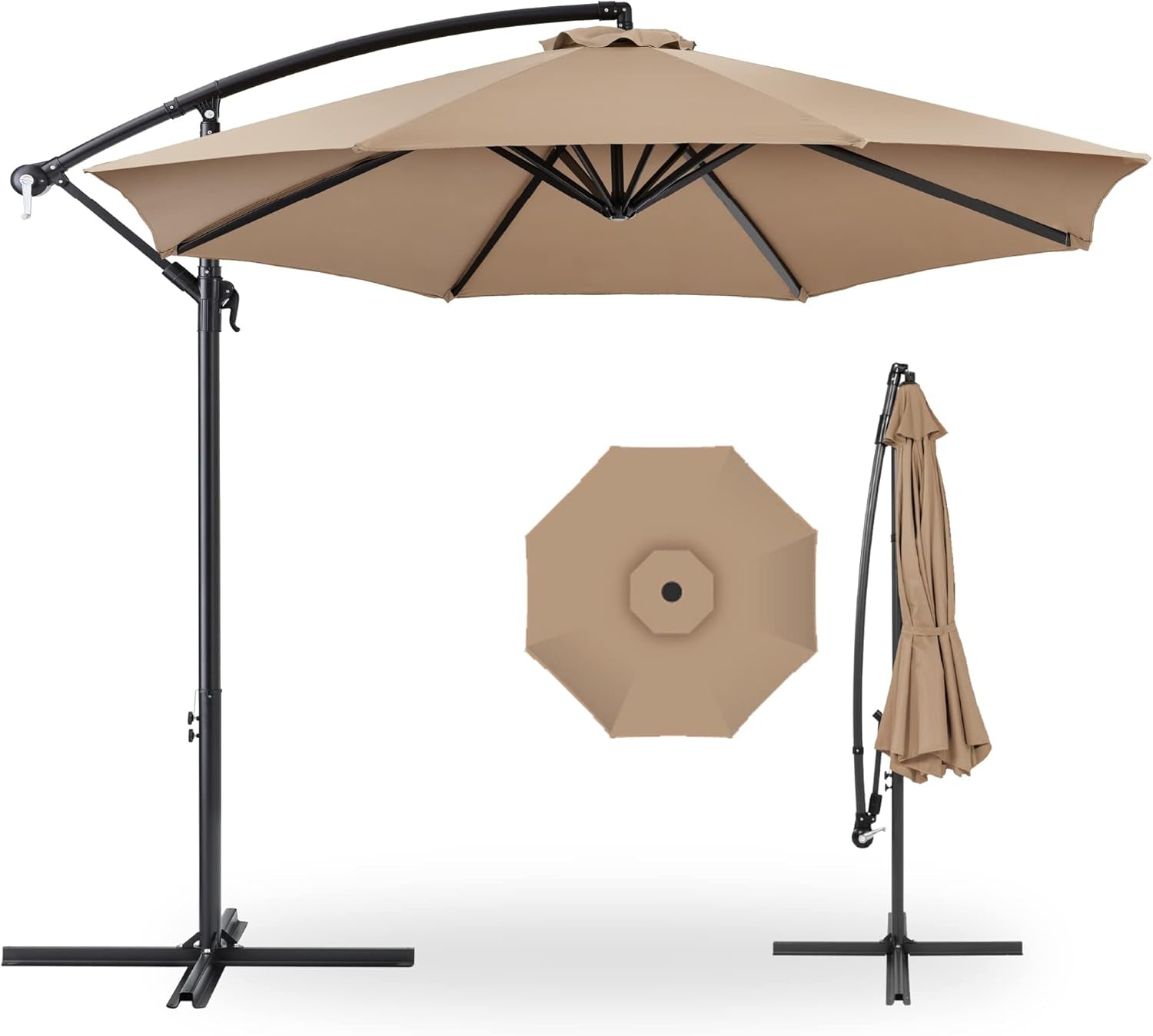 10Ft Offset Hanging Market Patio Umbrella W/Easy Tilt Adjustment, Polyester Shade, 8 Ribs for Backyard, Poolside, Lawn and Garden