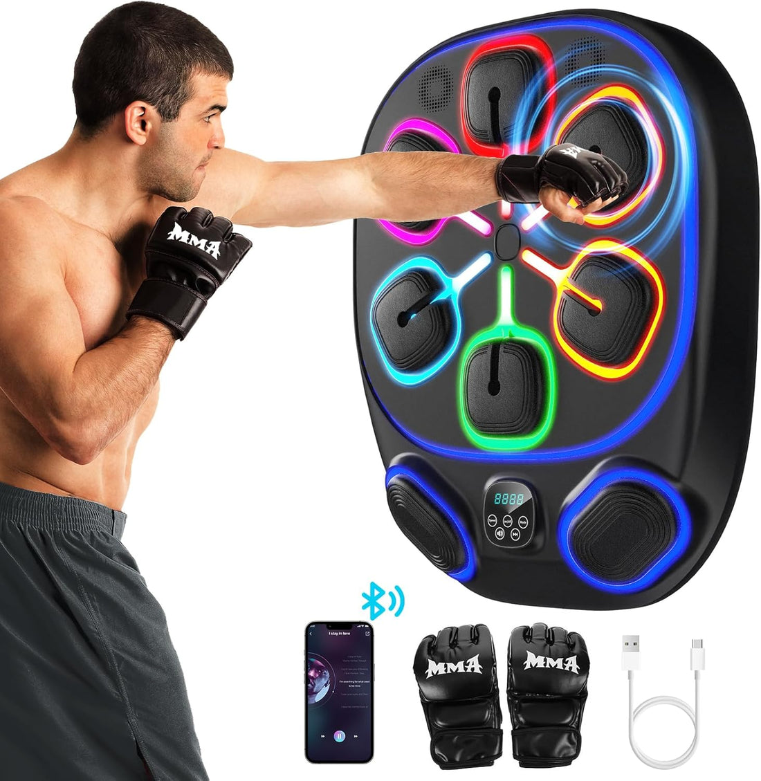 2025 Smart Music Boxing Machine for Kids and Adults, LED Wall-Mounted Bluetooth Training System with Boxing Gloves, Home Workout Equipment for Fitness and Stress Relief