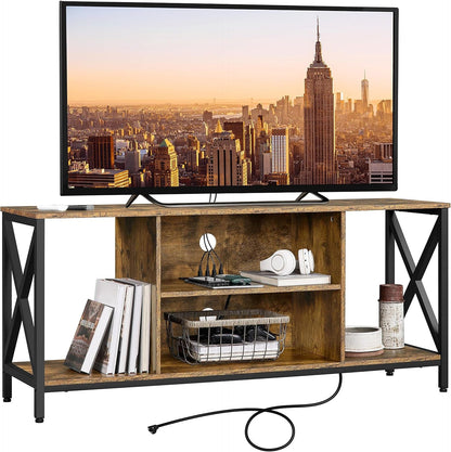 TV Stand for 65 Inch TV, Industrial Entertainment Center TV Console with Power Outlets, Modern TV Cabinet with Open Storage Shelves for Living Room, Gray