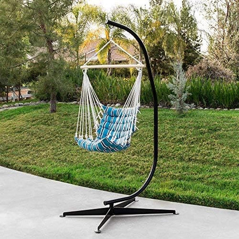 Metal Hanging Hammock C-Stand for Chair/Weather-Resistant Finish, Offset Base - Stand Only - Black