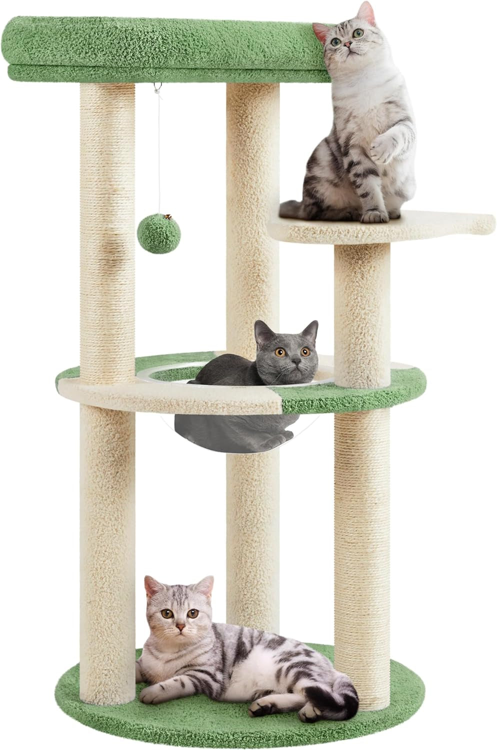 Cat Tree, 35.5In Cat Tower for Indoor Cats, Cat House with Scratching Posts &amp; Padded Perch &amp; Space Capsule, Cute Cat Tree, Cat Furniture for Kittens, Blue/Beige