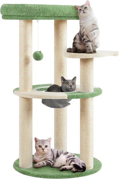 Cat Tree, 35.5In Cat Tower for Indoor Cats, Cat House with Scratching Posts &amp; Padded Perch &amp; Space Capsule, Cute Cat Tree, Cat Furniture for Kittens, Blue/Beige