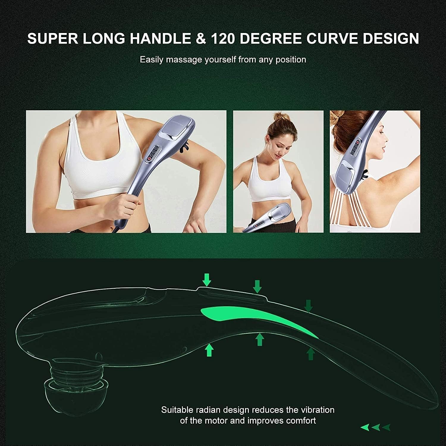 Handheld Back Massager | Deep Tissue Percussion Massage for Back, Neck, Shoulders, Waist and Legs (Cordless Silver)