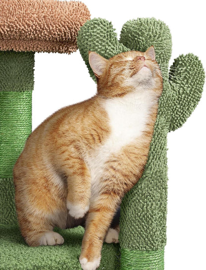 Cactus Cat Tree, 42In Cat Tower for Indoor Cats, Multi Level Cat Condo Scratching Post, Cat Activity Center Pet Furniture W/Ball, Plush Perch, Platform, Basket