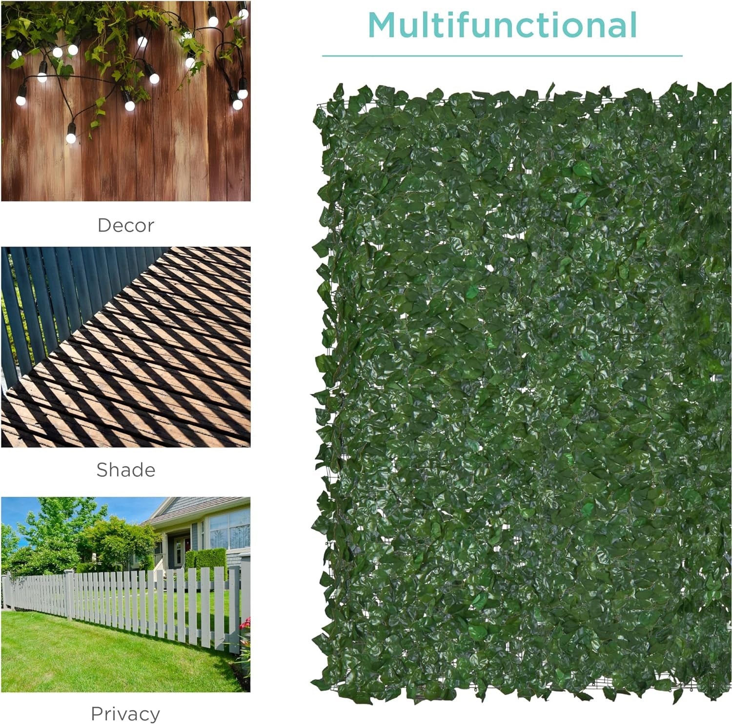 Outdoor Garden 96X72-Inch Artificial Faux Ivy Hedge Leaf and Vine Privacy Fence Wall Screen - Green