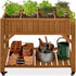 Elevated 8 Pocket Herb Garden Bed, Mobile Raised Customizable Wood Planter for Herbs, Vegetables, Flowers W/Lockable Wheels, Storage Shelf, Drainage Holes - Acorn Brown